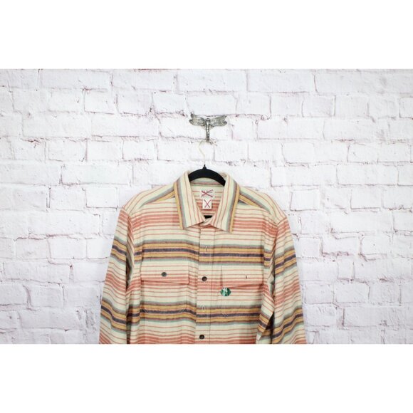 LL Bean Chamois Traditional Fit Stripe Flannel Shirts Orange L Tall - Picture 2 of 11